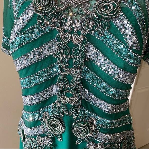 Emerald Green Mother of the Bride Groom Sequin Sparkling Evening Dress - Picture 4 of 10